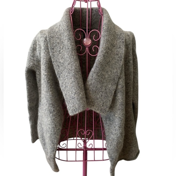 Eileen Fisher Wool Mohair Cardigan Sweater Womens Size L Grey Open Front Pockets - Picture 2 of 14